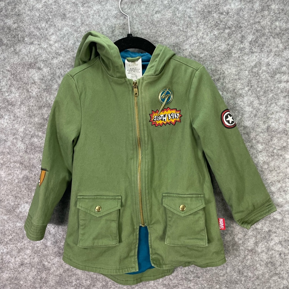 Disney Ms. Marvel Jacket sz 3 Green Sloth Baby Hooded Captain America Patch